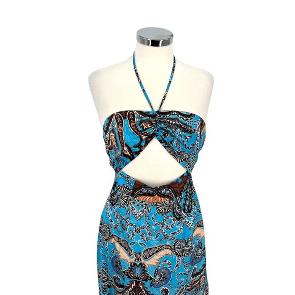 Topshop Boho Halter Cutout Maxi Dress Blue Black Size 2 NWOT - Picture 2 of 9